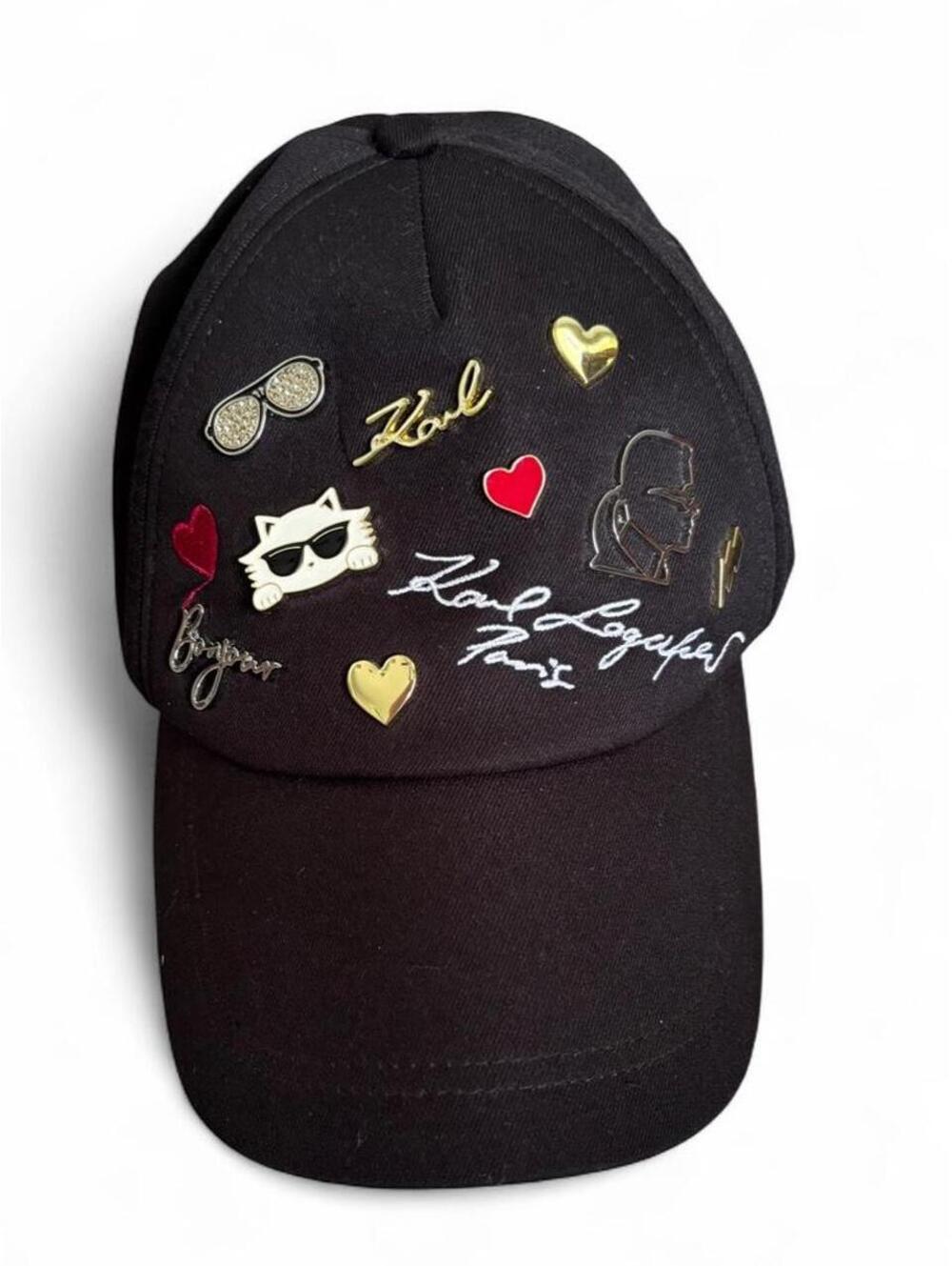 Karl Lagerfeld Paris Black 9 Pin Choupette Charm Baseball Cap